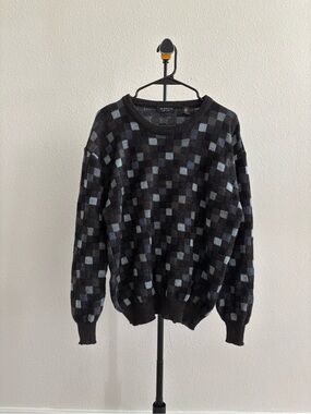 Segreto Vintage Wool Sweater Mens L Checkered Grandpa Style Italy Woolmark